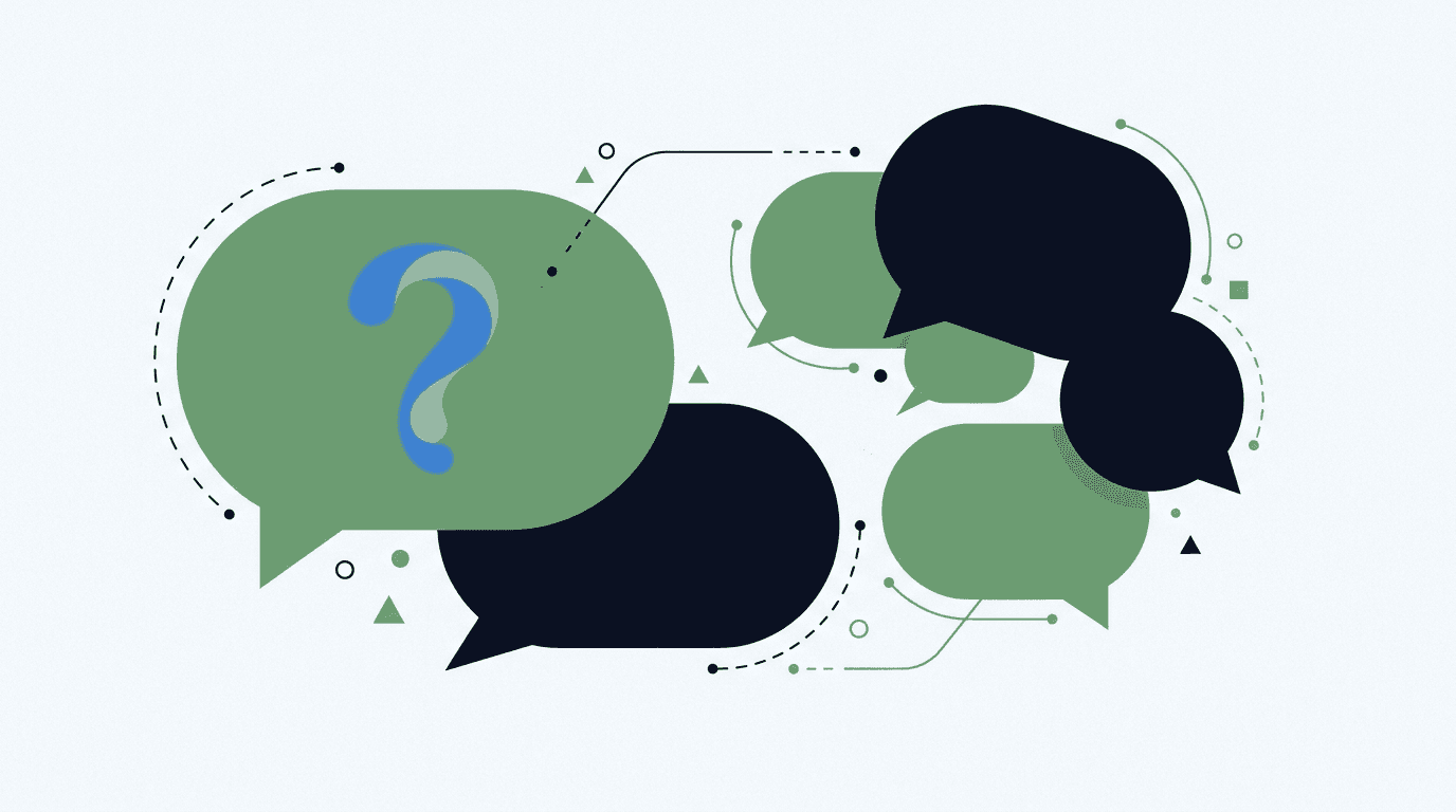 Abstract speech bubbles illustration representing assessment questions