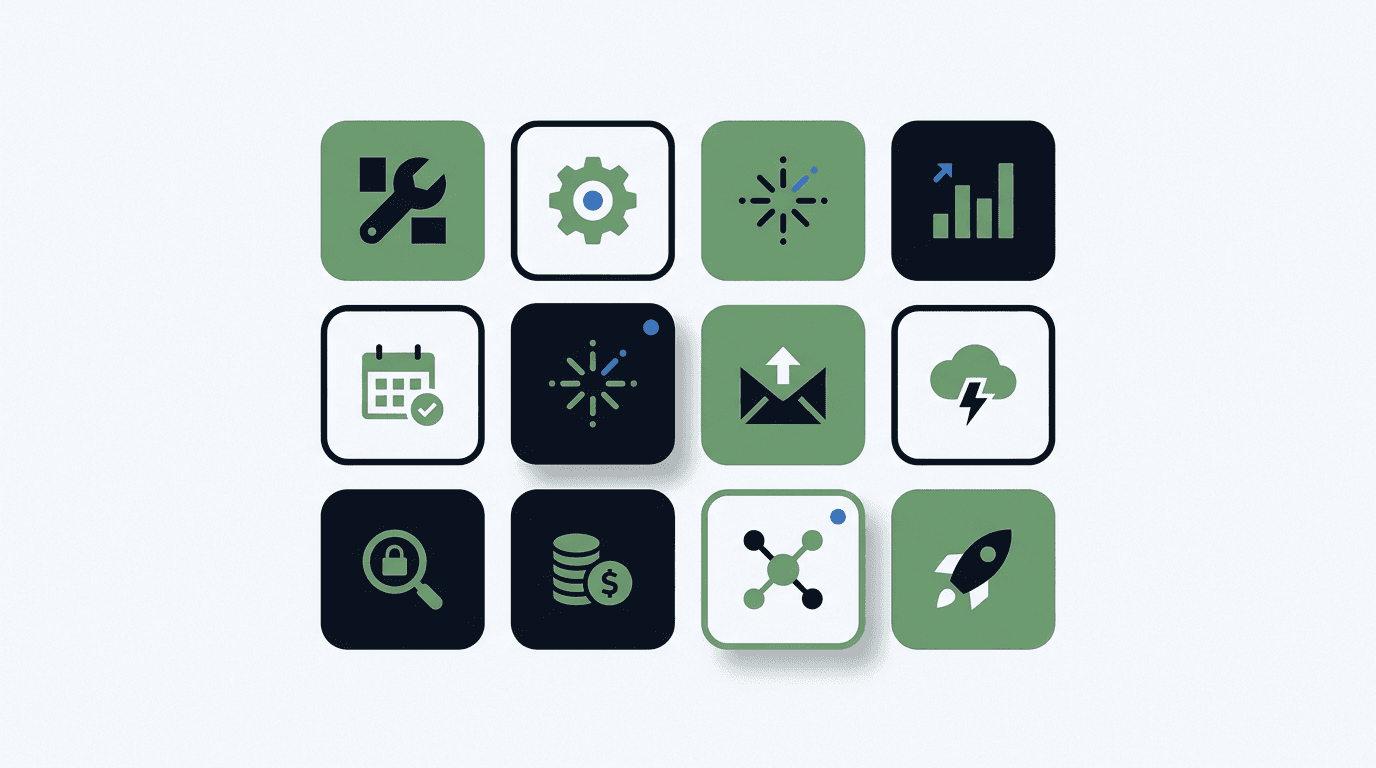 Grid of tool tiles illustration representing AI tools for event planning