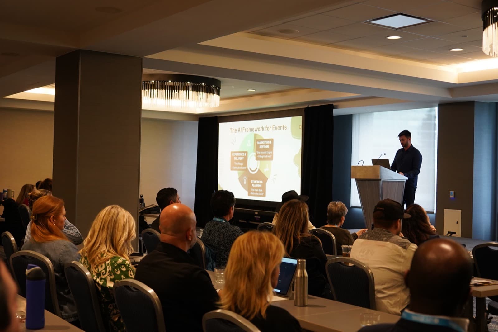 Noah Cheyer presenting the AI Framework for Events at MPI ACE Burlingame, March 2026